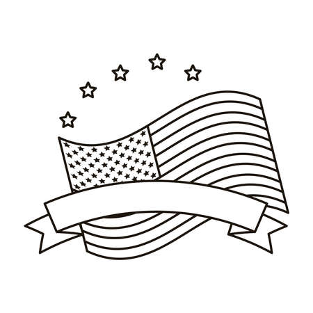 united states of america flag with ribbon and stars line style icon vector illustration designのイラスト素材