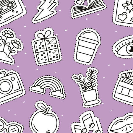 bundle of stickers set icons pattern vector illustration designのイラスト素材