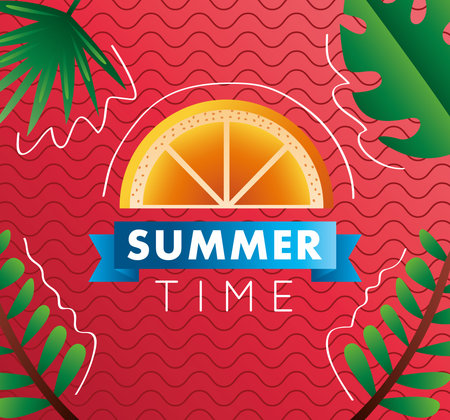 summer time season lettering with orange and ribbon vector illustration designのイラスト素材