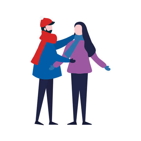 young couple wearing winter clothes character vector illustration designのイラスト素材