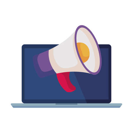 laptop computer portable with megaphone sound vector illustration designのイラスト素材