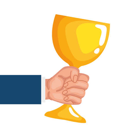 hand lifting golden chalice cup isolated icon vector illustration designのイラスト素材