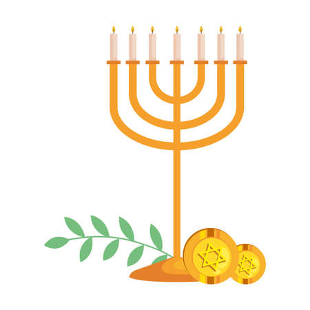 hanukkah chandelier and coins golden vector illustration designのイラスト素材