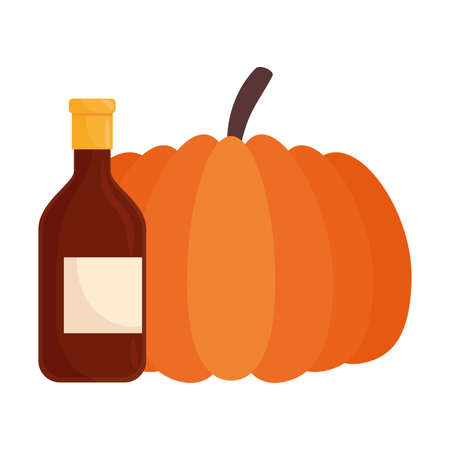 autumn pumpkin fruit with wine bottle vector illustration designのイラスト素材