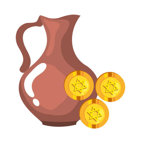 jewish coins with golden star hanukkah and teapot vector illustration designのイラスト素材