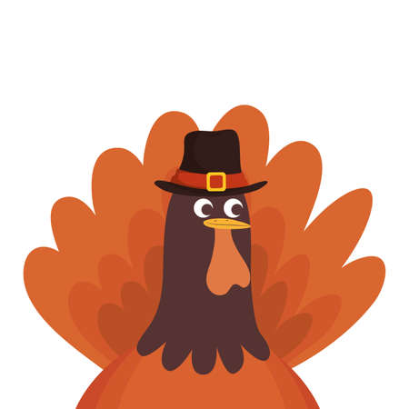 thanksgiving turkey with pilgrim hat character vector illustration designのイラスト素材