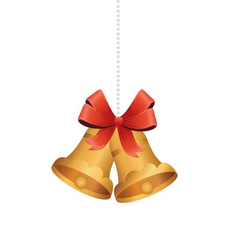golden christmas bells with ribbon bow hanging vector illustration designのイラスト素材