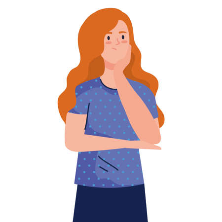 woman avatar with red hair flexing design, thinking idea and creativity theme Vector illustrationのイラスト素材