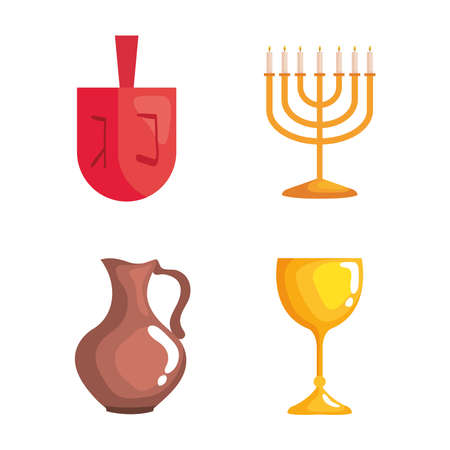 Happy hanukkah icon set design, holiday celebration judaism religion festival traditional and culture theme Vector illustrationのイラスト素材