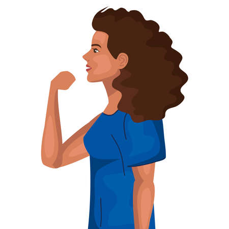 women empowerment with woman cartoon from side doing muscle sign design of female power feminism and rights theme Vector illustrationのイラスト素材