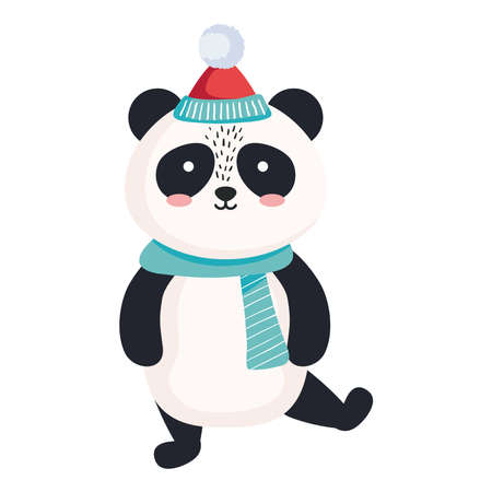 panda bear cartoon with merry christmas hat design, winter season and decoration theme Vector illustrationのイラスト素材