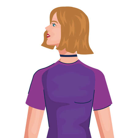 woman cartoon with brown hair from side design, Girl female person people human and social media theme Vector illustrationのイラスト素材