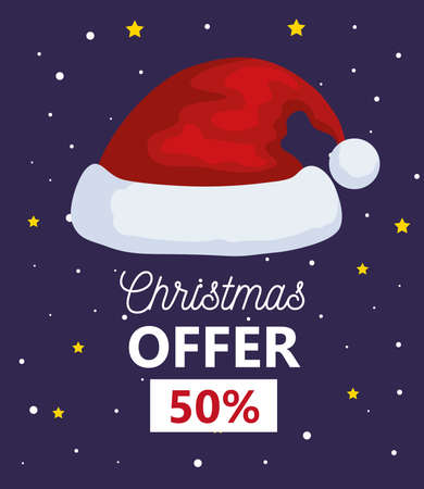 merry christmas offer sale santas hat design, winter season and decoration theme Vector illustrationのイラスト素材