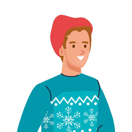 young man wearing winter coat and hat character vector illustration designのイラスト素材