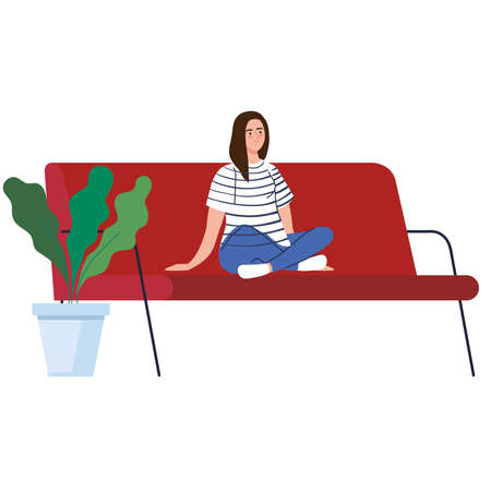 woman sitting on couch at home design of Activity leisure and daily routine theme Vector illustrationのイラスト素材