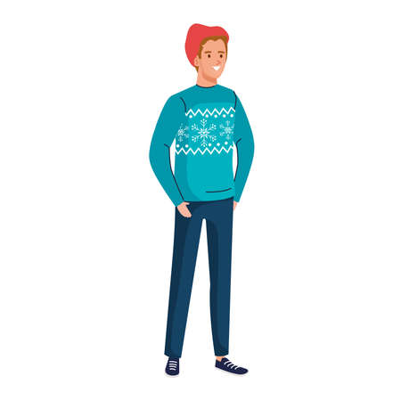 young man wearing light blue coat character vector illustration designのイラスト素材