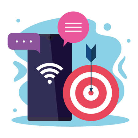 smartphone with target wifi and bubbles design, Digital marketing ecommerce theme Vector illustrationのイラスト素材