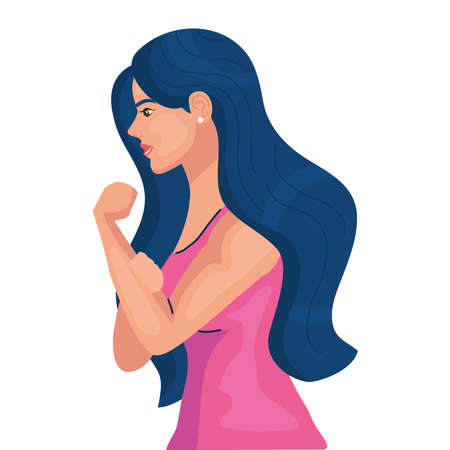 women empowerment with woman cartoon from side doing muscle sign design of female power feminism and rights theme Vector illustrationのイラスト素材