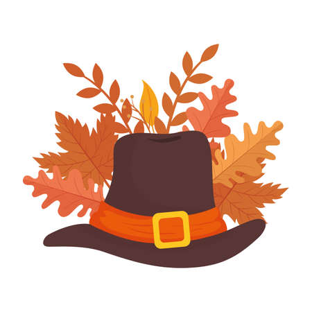 thanksgiving piligrim hat accessory with leafs vector illustration designのイラスト素材