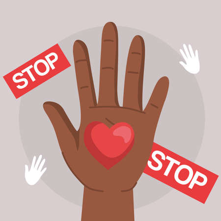 Human rights with black hand heart and stop banners design, Manifestation protest and demonstration theme Vector illustrationのイラスト素材