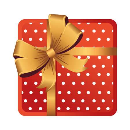 merry christmas red gift box with golden ribbon vector illustration designのイラスト素材