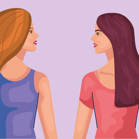 women cartoons from side design, Woman girl female person and people theme Vector illustrationのイラスト素材