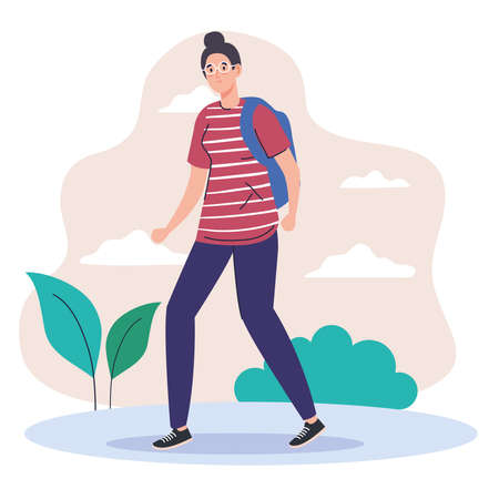 woman with bag and glasses at park design, Outdoor activity and season theme Vector illustrationのイラスト素材