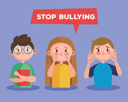 stop bullying and sad girl and boys kids design, violence victim bully and social theme Vector illustrationのイラスト素材