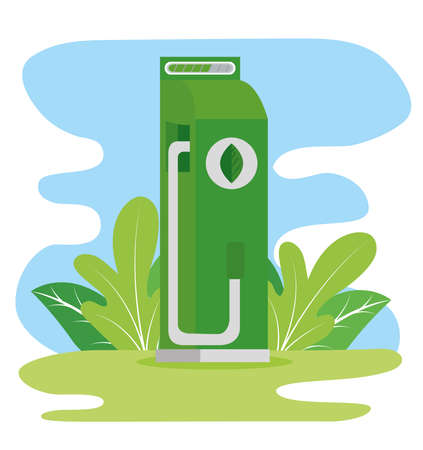 ecology station charging service in grass scene vector illustration designのイラスト素材