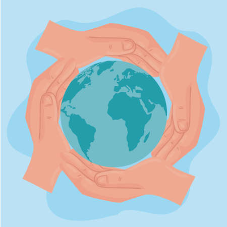 international human rights poster with hands around of world vector illustration designのイラスト素材