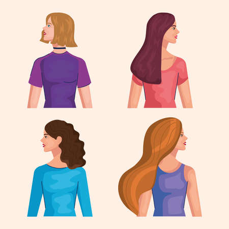 women cartoons from side set design, Woman girl female person and people theme Vector illustrationのイラスト素材