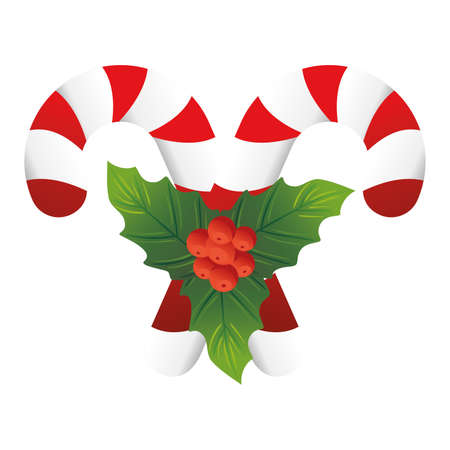 christmas decorative leafs with canes vector illustration designのイラスト素材