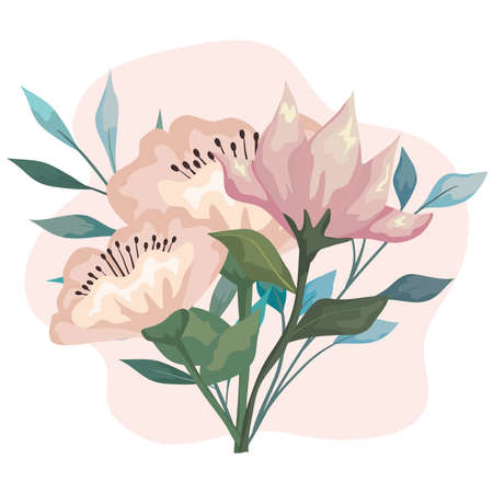 flowers white with leaves painting design, natural floral nature plant ornament garden decoration and botany theme Vector illustrationのイラスト素材