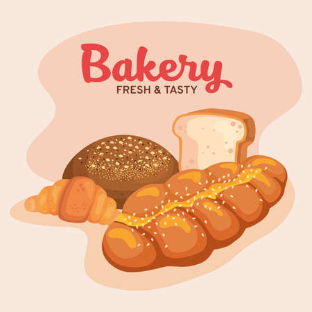 bread fresh tasty icon set of bakery isolated style icon design, food shop breakfast theme Vector illustrationのイラスト素材