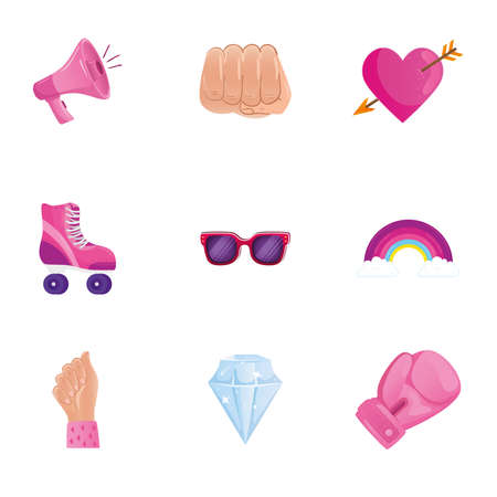 bundle of power girl set icons vector illustration designのイラスト素材