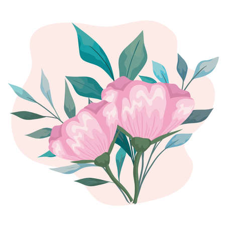 flowers pink with leaves painting design, natural floral nature plant ornament garden decoration and botany theme Vector illustrationのイラスト素材