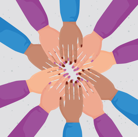 international human rights poster with interracial hands around vector illustration design