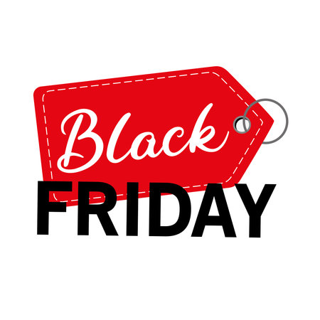 black friday sale lettering in red tag vector illustration designのイラスト素材