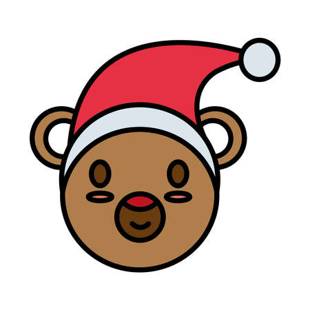 happy merry christmas elf head line and fill style icon vector illustration designのイラスト素材