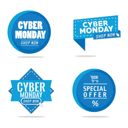 bundle of four cyber monday banners vector illustration designのイラスト素材