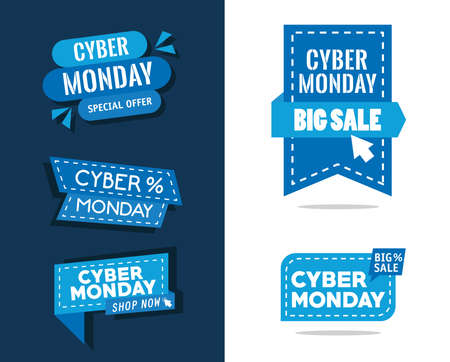 bundle of five cyber monday banners vector illustration designのイラスト素材