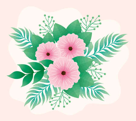 beautiful flowers pink and leafs decorative vector illustration designのイラスト素材