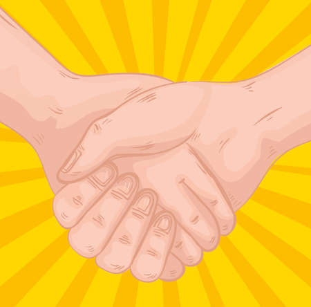handshake greeting expression in yellow background vector illustration designのイラスト素材