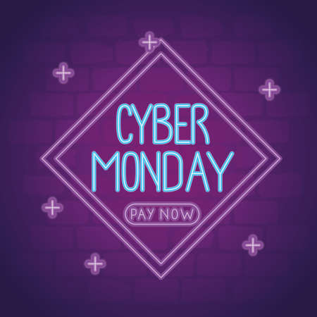 cyber monday neon lettering in diamond frame vector illustration designのイラスト素材