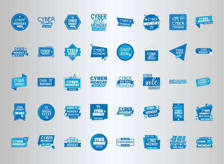 bundle of fourty cyber monday banners vector illustration designのイラスト素材