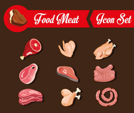 delicious fresh nine butchery products and lettering vector illustration designのイラスト素材