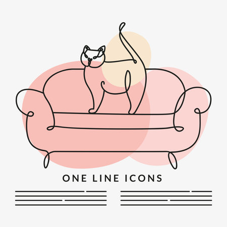 cat in sofa scene one line style icon vector illustration designのイラスト素材