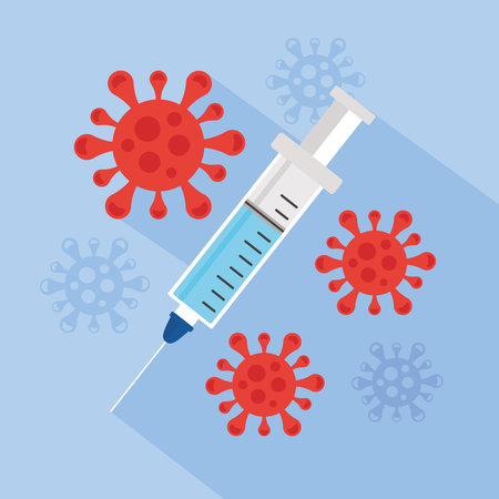 covid19 vaccine hope poster with syringe and particles vector illustration designのイラスト素材