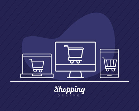 shopping carts trolley in electronic devices line style icon vector illustration designのイラスト素材