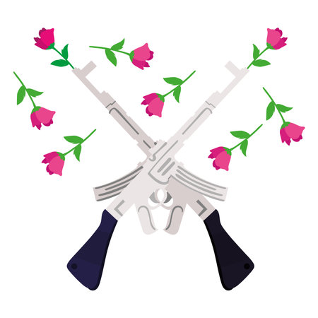 rifles weapons with roses flowers vector illustration designのイラスト素材
